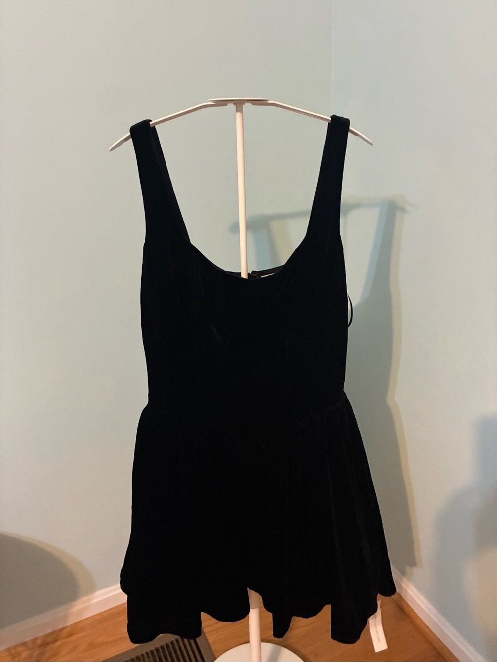 Reformation Black Velvet Scoop Neck Mini Dress with Wide Straps Contessa 4 NWT
